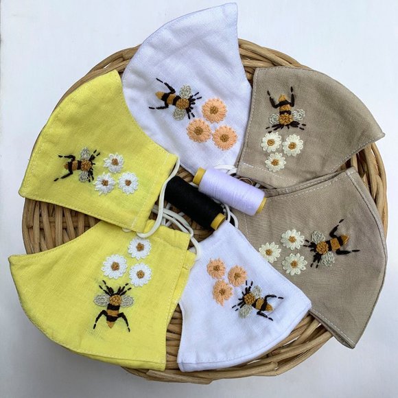 Yellow Mother Daughter Linen Face Mask Sets - Picture 4 of 4